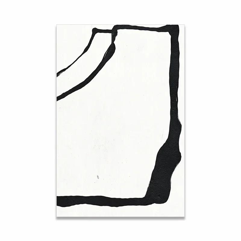 Arte de Parede Minimalista Escandinava Pintura a Óleo Abstrata Moderna Preto e Branco Impressão de Poster Decoração para Casa Quarto Sala de Estar
