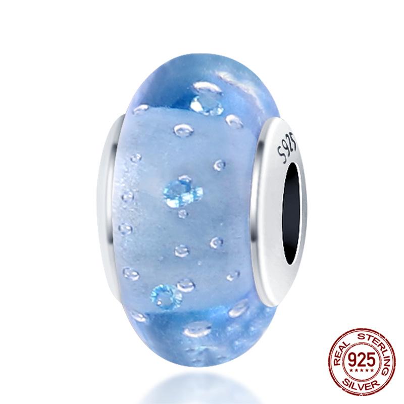 Compatible With Charm Bead Charms Ideal For Authentic Bracelets With 3mm Bracelets Diy Sea Blue Glass Bead Charms Copper Jewellery Making Ideal For Wo