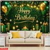 2D Greenery Gold Birthday Backdrop Elegant Green Wall Background for Birthday Party