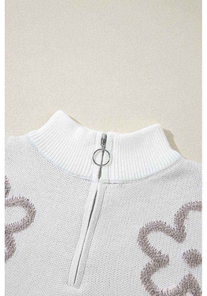 European & American Floral Jacquard Knit Half-Zip Sweater for Women - Winter 2025 New Style.