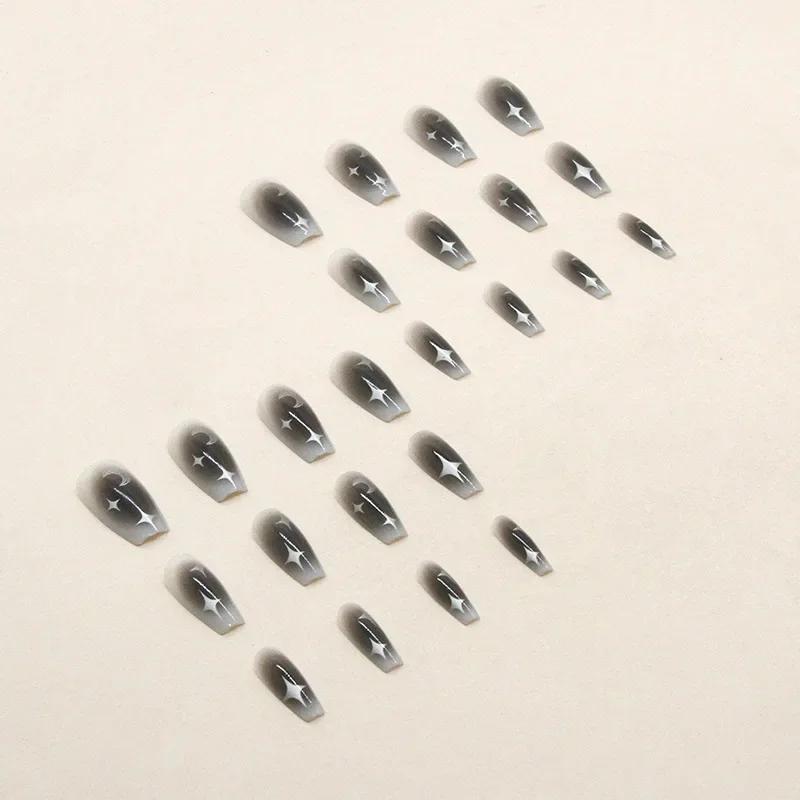 24Pcs Dark Butterfly Black Press On Nails Full Cover Fake Nail Tips Cute Girl False Nail Art Set