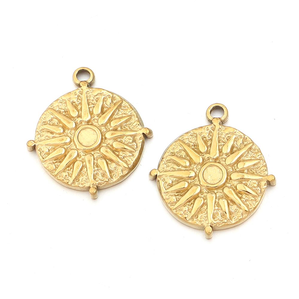 2Pcs/Lot Stainless Steel Charms Vintage Round/Oval Sun Pendants For DIY Necklace Bracelet Earrings Jewelry Making Accessories