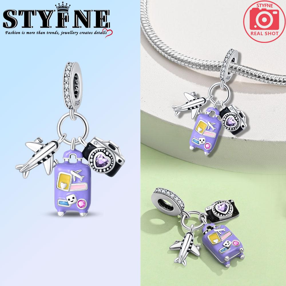 Copper Fashion Colorful Travel Luggage Charms Beads Fit Original Bracelets Diy Anniversary Jewelry For Wome