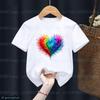 Rainbow Aurora Heart Graphic Print TShirt Girls Fashion Trend Kids Tshirt Summer Kawaii Girl Clothe Short Sleeved Top Wholesale