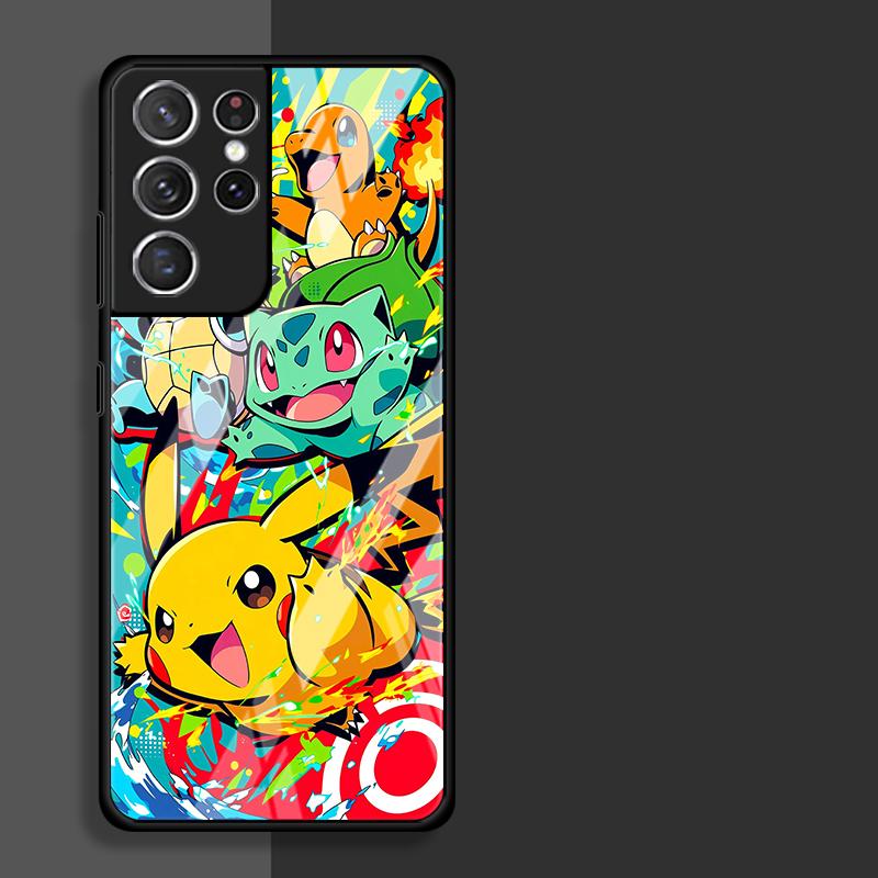 Cartoon Hot Pokemon Glass Case for Samsung Galaxy S26 S25 Ultra S24+ S25+ S23+ S24 S21 S23 Plus S20 FE S22 Luxury Phone Cover