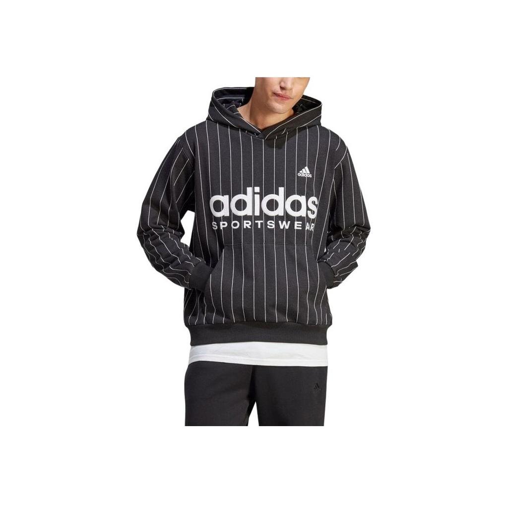 Adidas Logo Print Striped Hoodie Men Tops Black IB8381