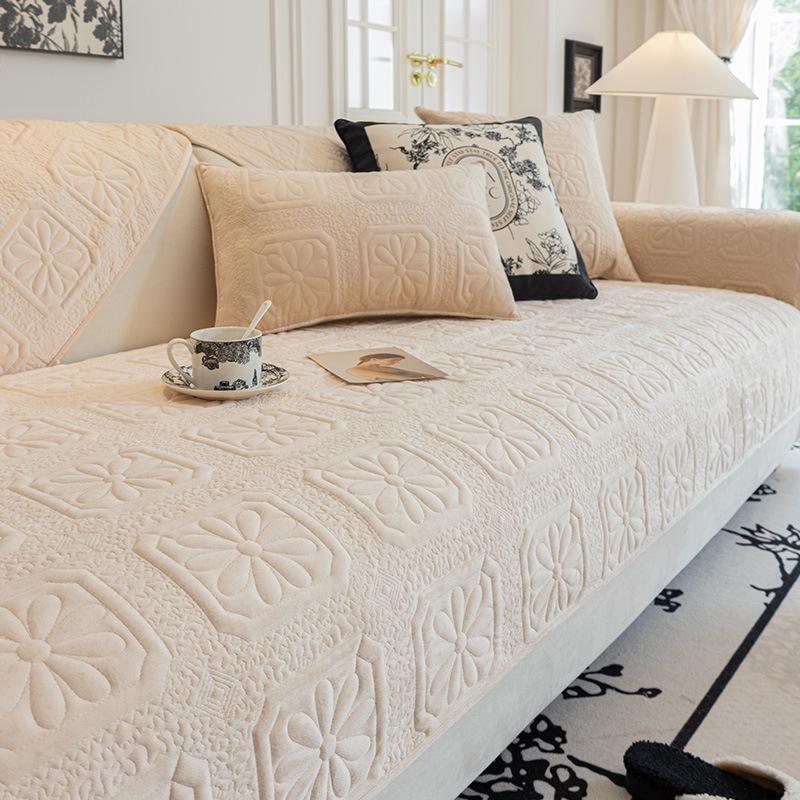 Cojín de sofá de otoño e invierno, cojines de asiento antideslizantes de alta gama, funda de sofá de vellón grueso, funda de tela