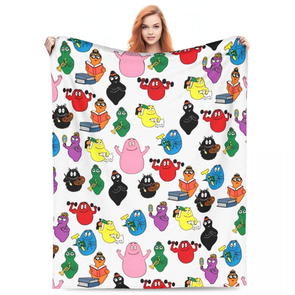 Barbapapa Pattern Knitted Blanket Flannel Lightweight Throw Blanket for Airplane Travel Bedspread 75X95CM