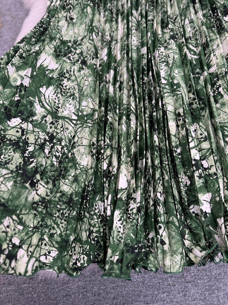 Women's European & American 3D Print A-line Pleated Skirt - Slimming, Versatile, Mid-length for Spring/Summer