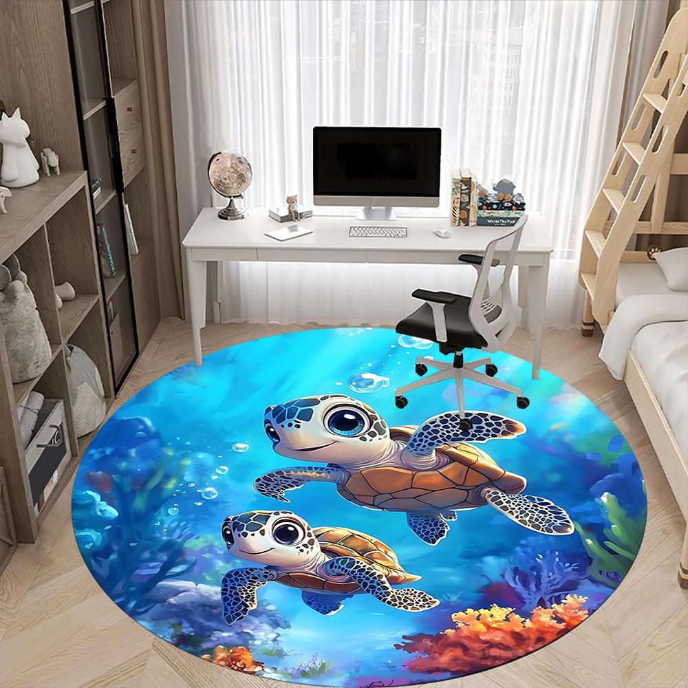 1PC Turtle Ocean Office Round Area Rug, Mat Suitable For Office, Under Office Chairs Bedroom Living Room Home Decor, Room Deco