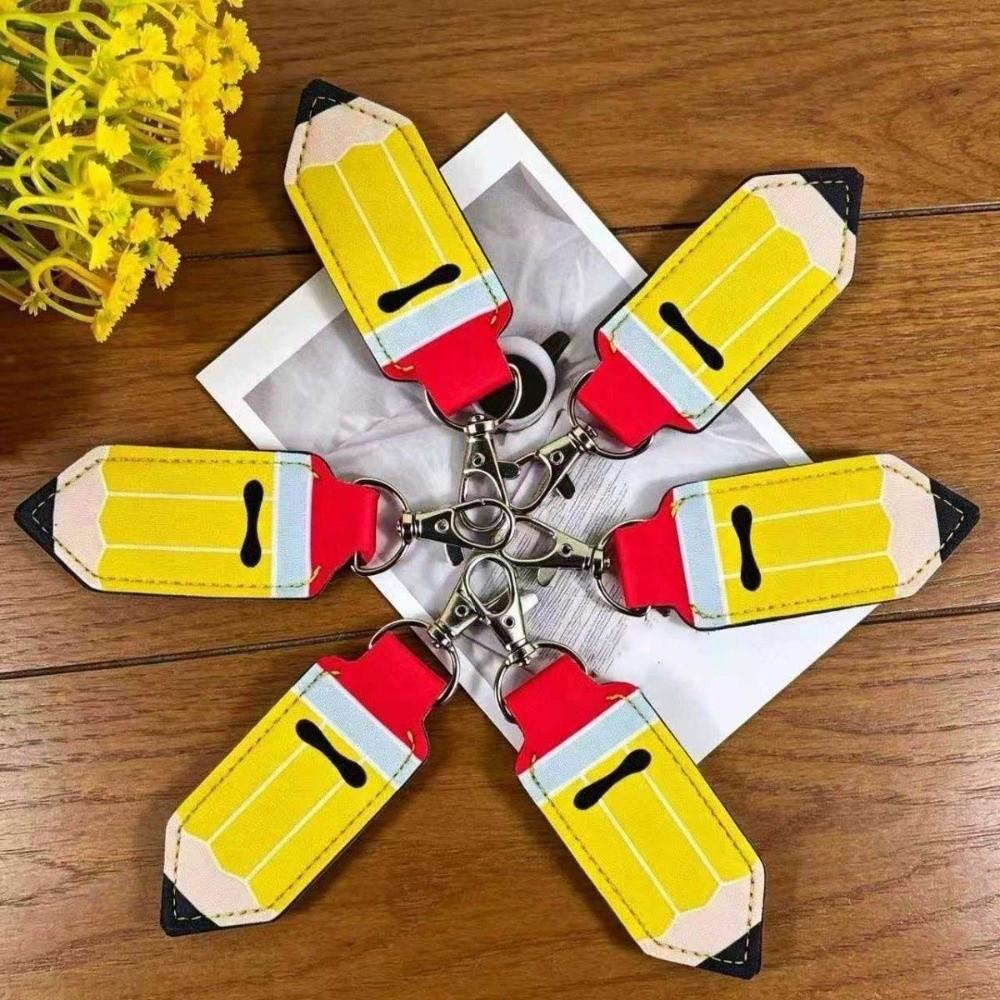 PU Leather Chapstick Key Chain Pouch Metal Pencil Shape Key Ring  Daily Hanging