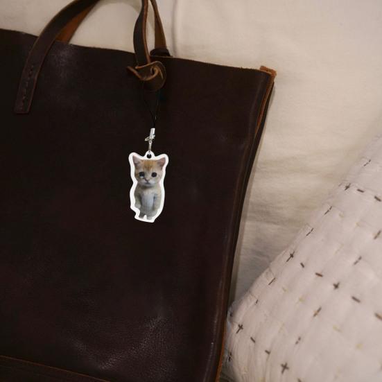 Cartoon Cat Keychain Pendant 2D Acrylic Thick Sling Lobster Clasp Keyring Car Bag Accessories Christmas Party Gift