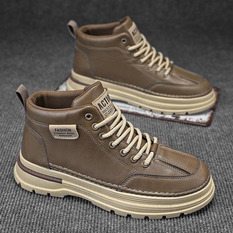 Chaussures pour hommes bottines Martin automne nouvelles chaussures montantes chaussures pour hommes tendance polyvalentes antidérapantes surface en cuir chaussures de travail décontractées bottines