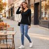 Women's V-Neck Long Sleeve Pullover Top, Color Casual for Everyday Wear