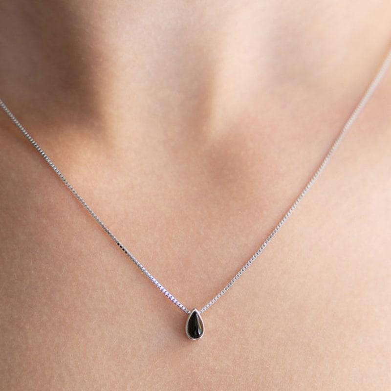 Tatiana (925 Silber) Mini Wassertropfen Anhänger Halskette NZ2516 Onyx