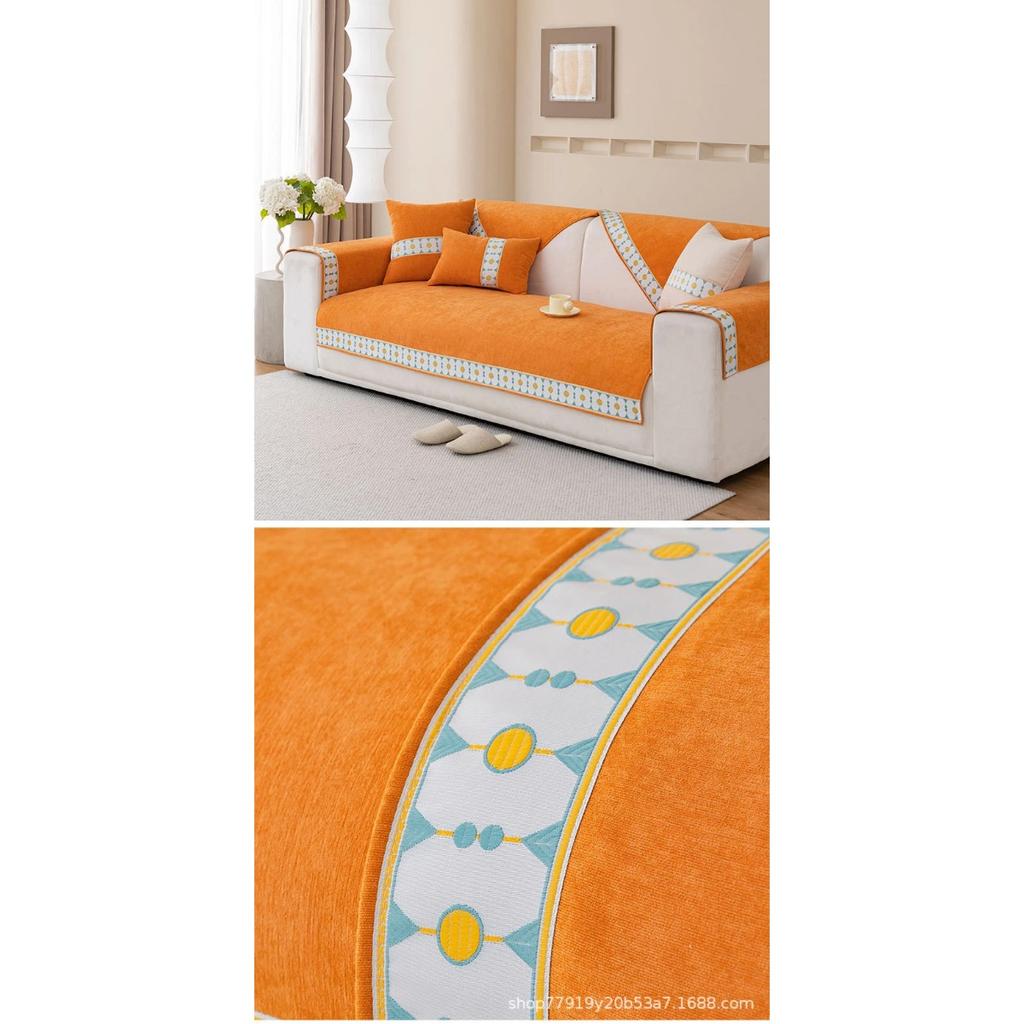Embroidery Sofa Cover White Edge Four Season Universal Chenille Anti-slip Sofa Cushion for Living Room Mat Couch Towel Slipcover
