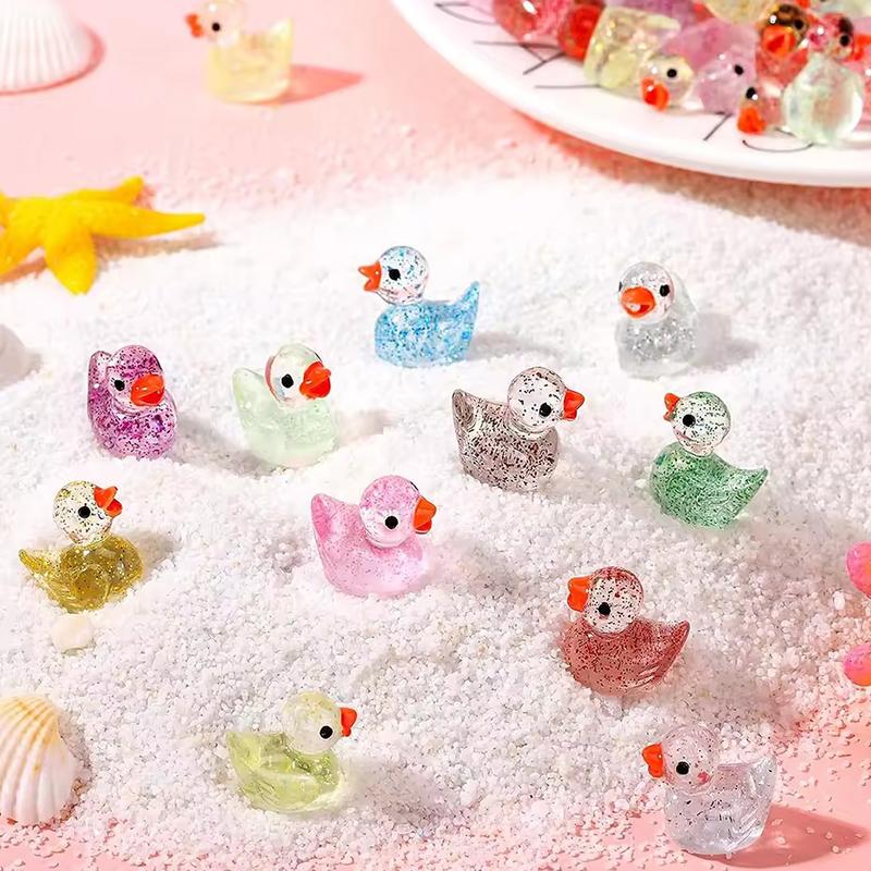 20PCS Assorted Color Glitter Duck Decorative Mini Resin Duck Artificial Ornament Photography Prop Festival Party Souvenir QC-ZYF