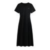 French Style V-Neck Pleated Short-Sleeve Black Midi Dress