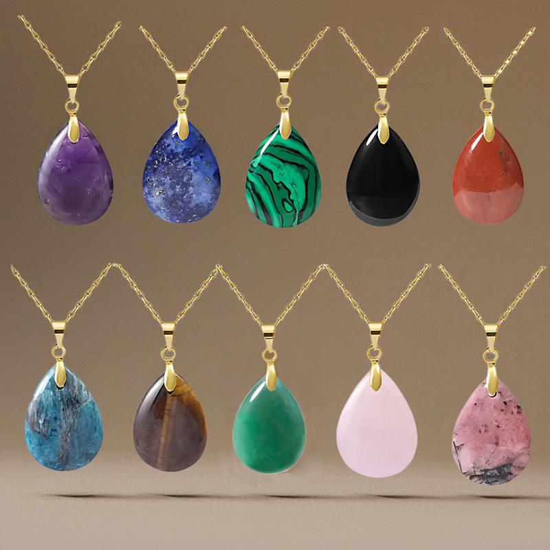High quality hot selling natural crystal stone water drop pendant necklace jewelry simple fashion necklace merchandise jewelry