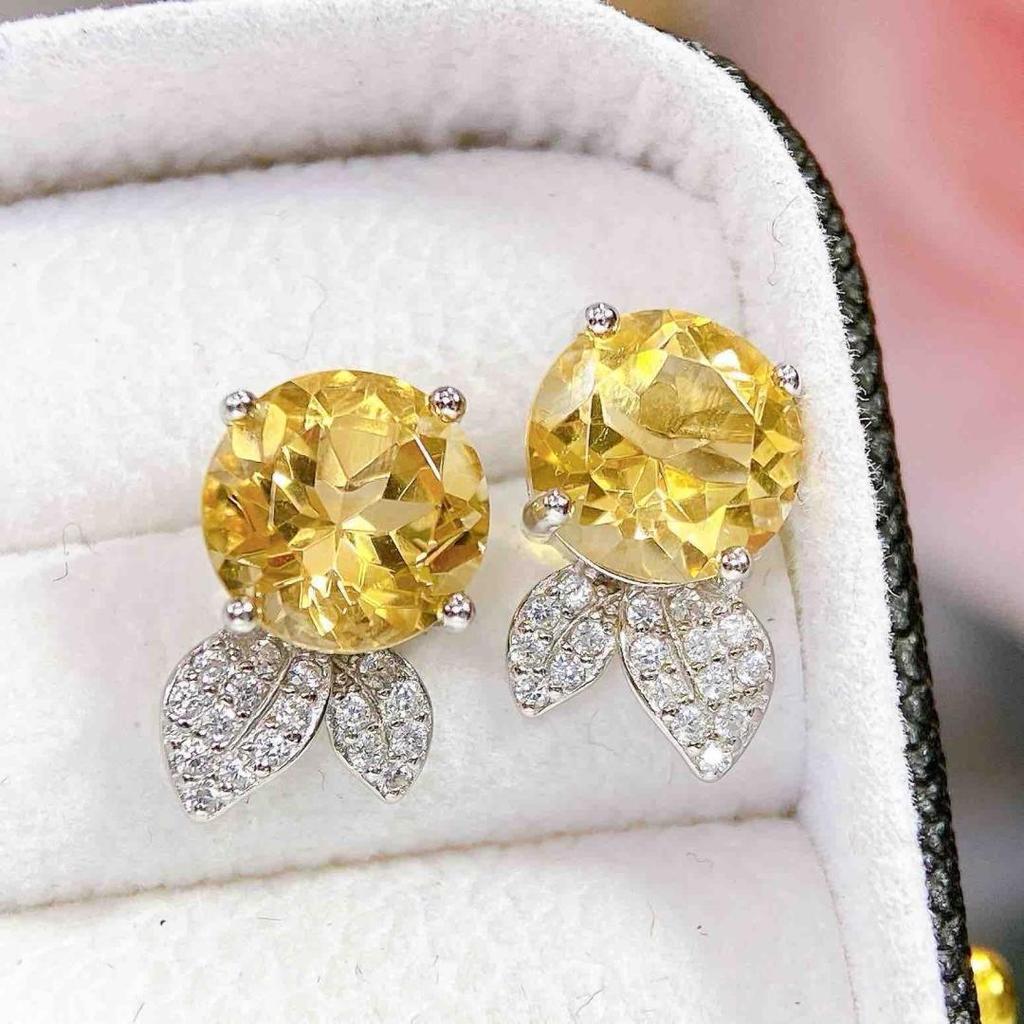 Citrine Stud Earrings: S925 Silver Natural Design, Court Style