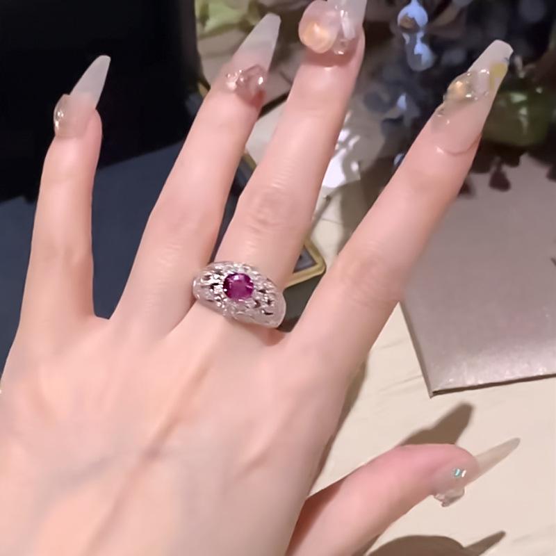 Xiancan Jewelry 2024: S925 Silver Ring with High Carbon Diamond and Pink Sapphire - European & American Light Luxury Style