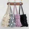 Large Capacity Ruffle Edge Shoulder Bag Women's Versatile Fashion Pleated Underarm Bag Sweet Wind Niche Bucket Bag