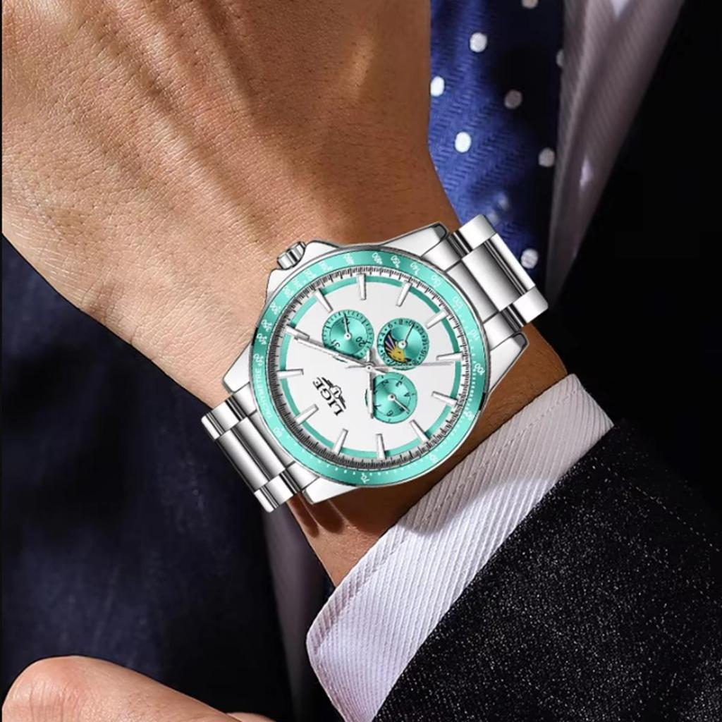 LIGE Unique Dial Quartz Man Watch Stainless Steel Business Luxury Clocks 24-Hour Moon Phase Waterproof Date Week Watches