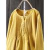 Loose Cotton and Linen Long Sleeved Women's Round Neck Women's Shirt