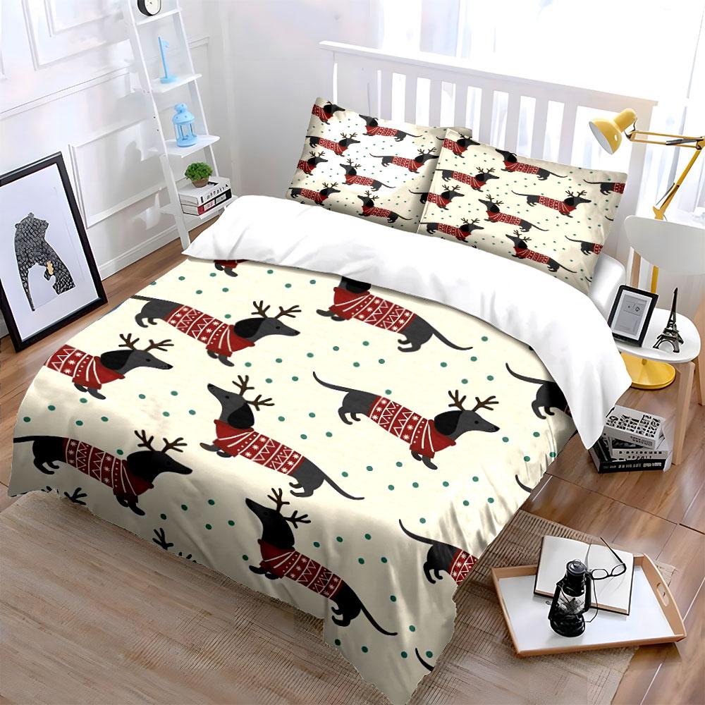 Dachshund Reindeer Sweater Print Bedding Duvet Cover Set Duvet Cover Pillowcases (1*Duvet Cover 2*Pillowcases, without duvet insert)