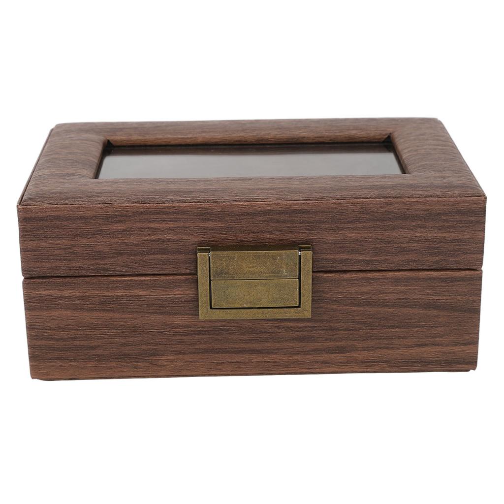 Klocklåda i trä 3 fack Metallgångjärn Naturligt vintagemönster Klockdisplayfodral för klockor Brun