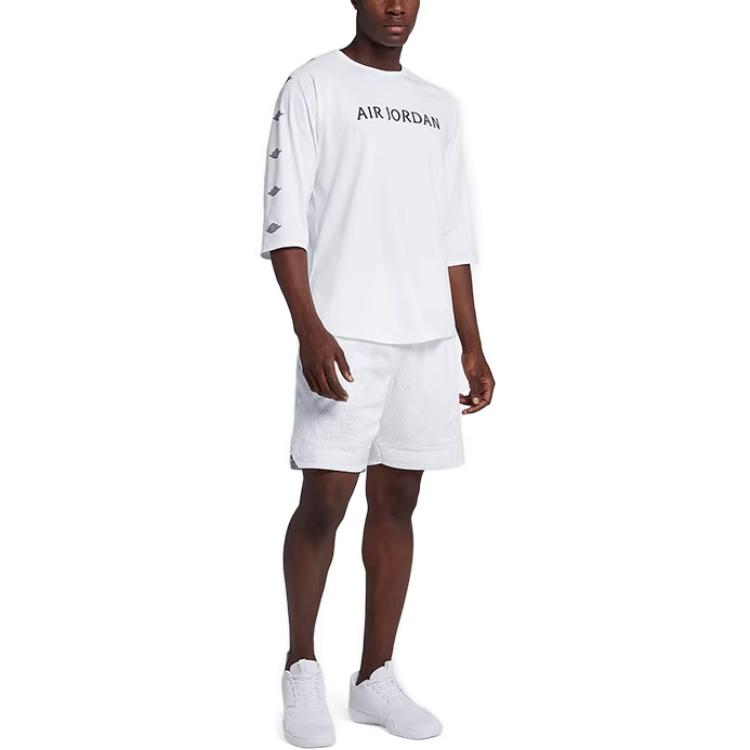 Jordan Letter Print Crew Neck Straight Cut Quarter Sleeve T-Shirt Men Tops White AA1912-100