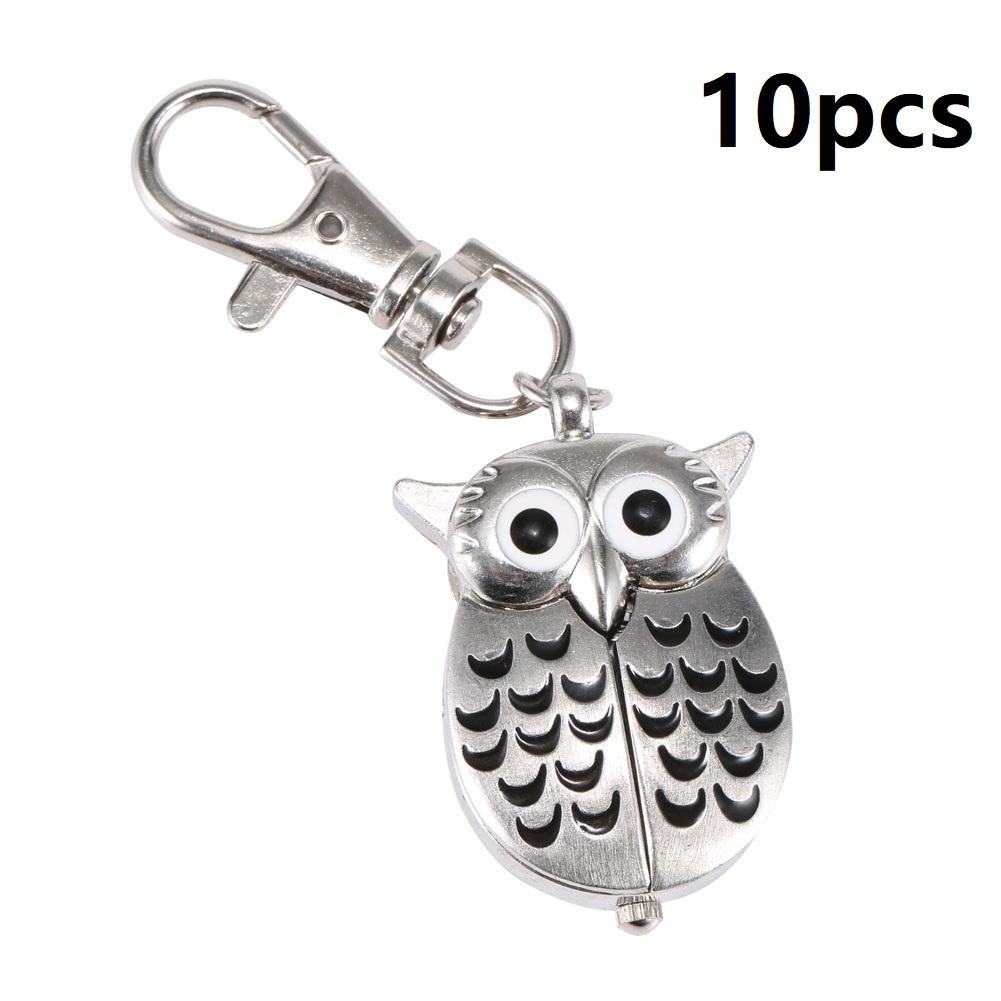 Fashion Keychain Owl Shape Pocket Watch Unisex Vintage Alloy Keyring Clock Fob Watches Key Chain Bag Car Birthday Gifts 1/3/5pcs