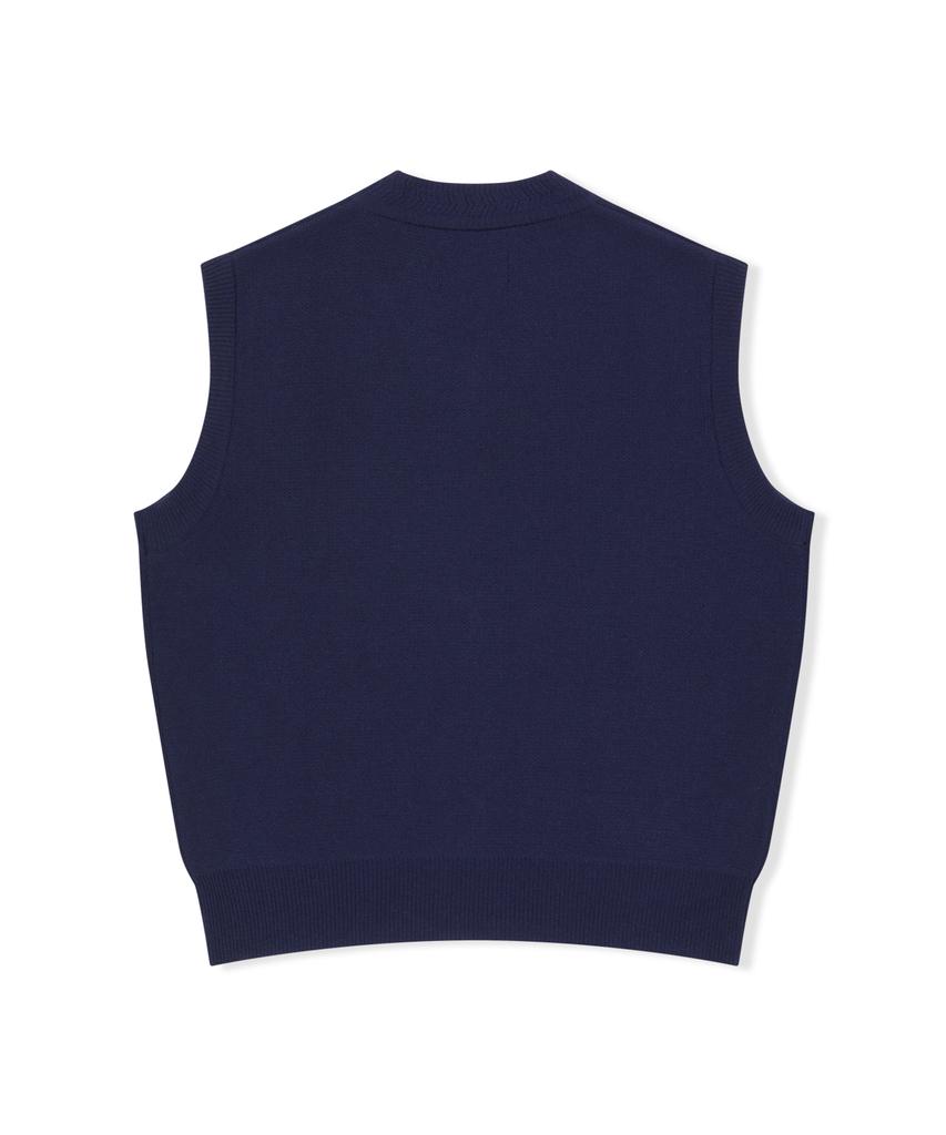 Yeseyesee One Pocket Knitted V-Neck Vest Navy