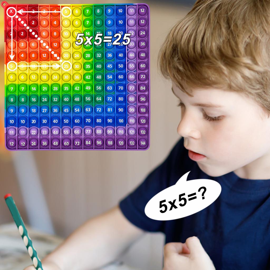 Front 12x12 Back 12+12 Multiplication Addition Both Sides Pop Fidget Toys, Rainbow Colorful Push Bubble Math Educational Toys