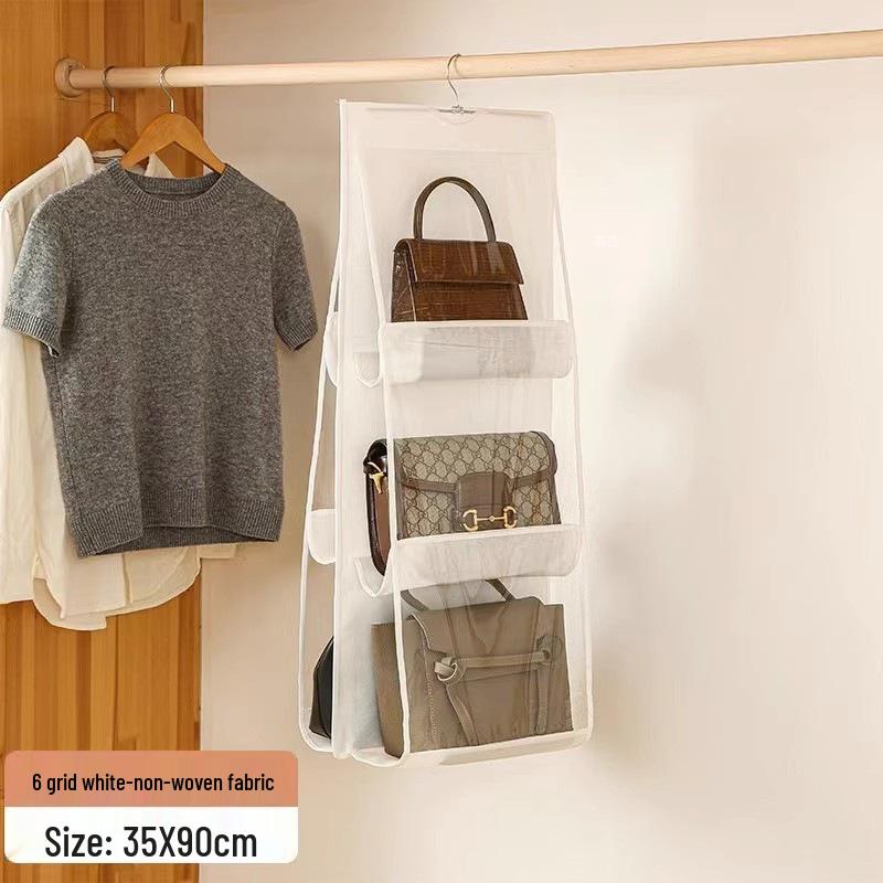 Double-Sided Transparent Hanging Organizer with Six Storage Pockets - Dustproof Wardrobe Bag