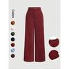 Women Corduroy High Waist Wide Leg Pants Solid Color Front Pocket Casual Loose Fit Trousers