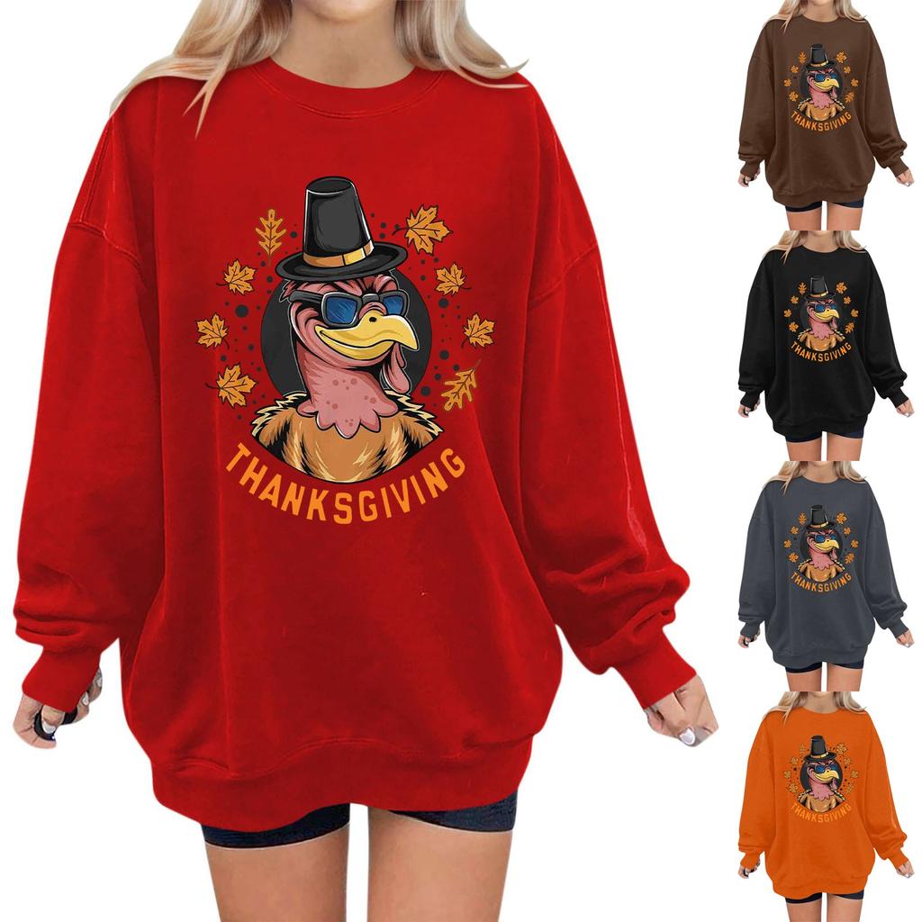 Women's Fashion Casual Long Sleeve Thanksgiving Printed Sweatshirt Top