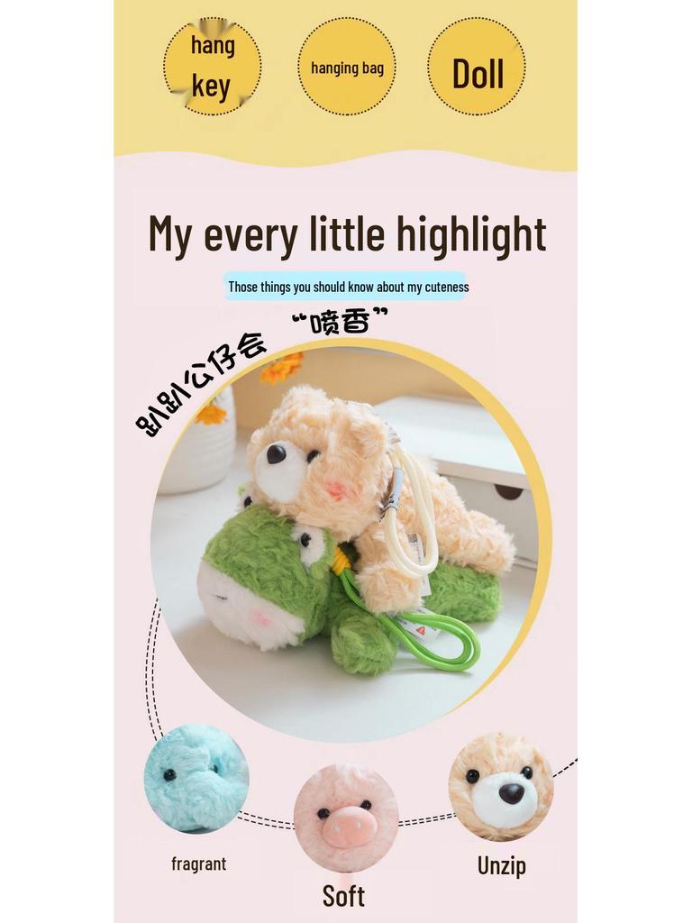 Adorable Scented Animal Plush Keychain - Bear, Fox, Puppy Toy Ornament Gift