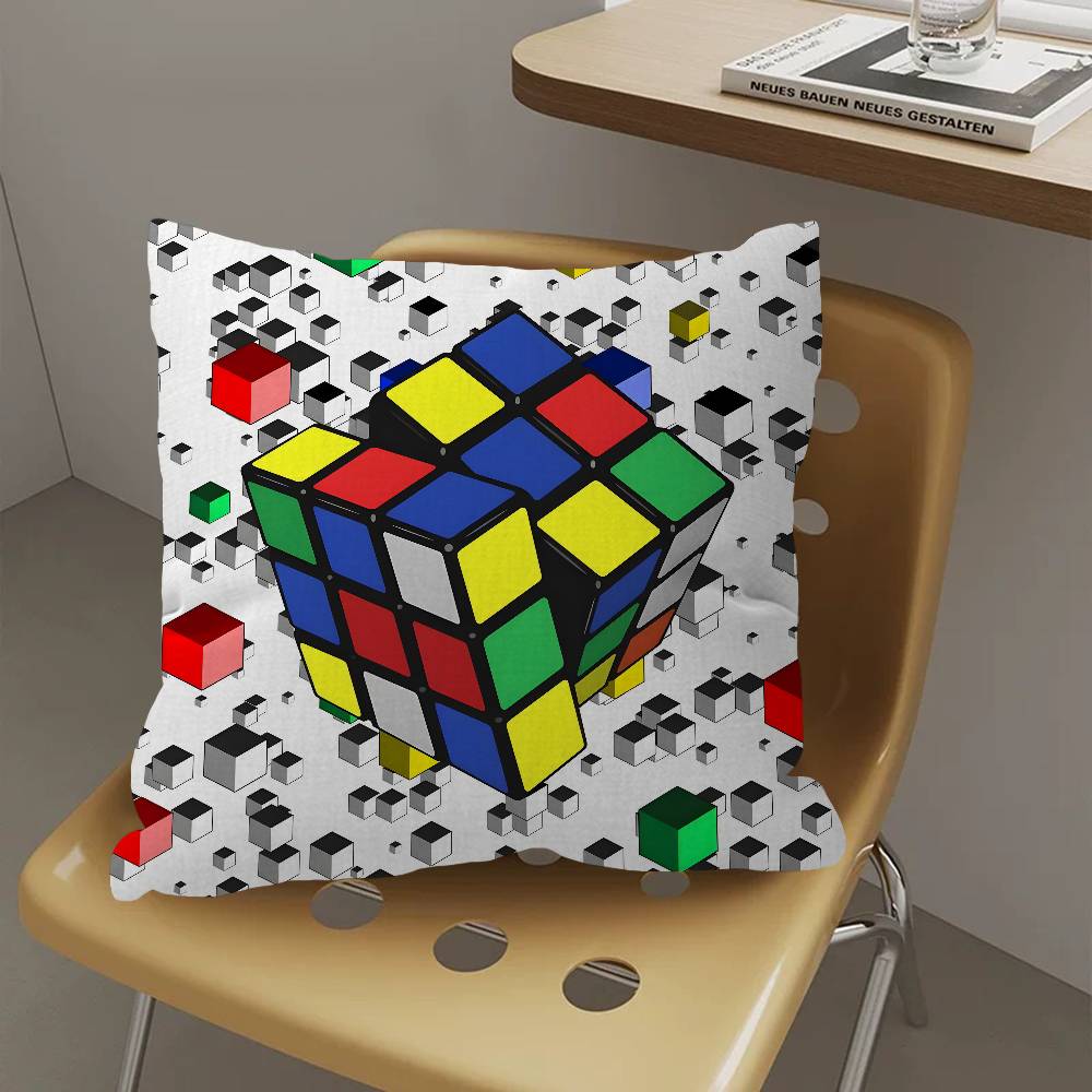 Car Living Room Sofa Cushion Cover Rubik'S Cube Cartoon Pattern Cushion Cover Luxury Home Decoration Pillow Cover