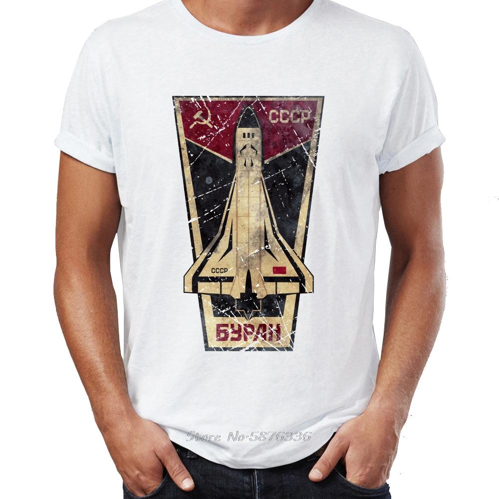 Mens T Shirt CCCP Russia Soviet Union USSR Era Space Interkosmos Boctok Rocket Buran Space Shuttle Tshirt Hip Hop Tees Tops