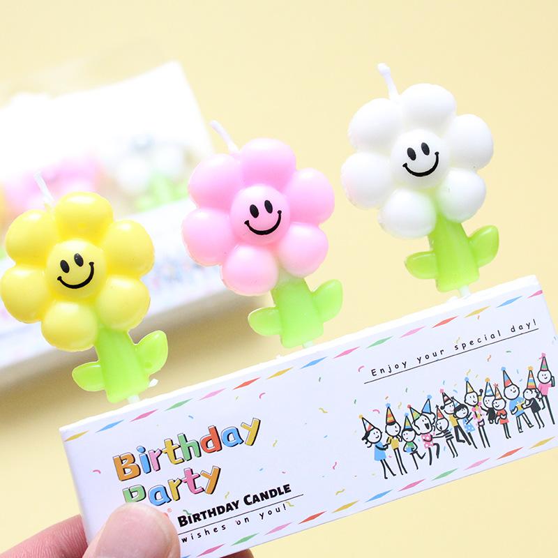 INS Cartoon Sunflower Smiley Face Candle Cake Decoration Scene Atmosphere Arrangement Children's Party Small Flower Candle