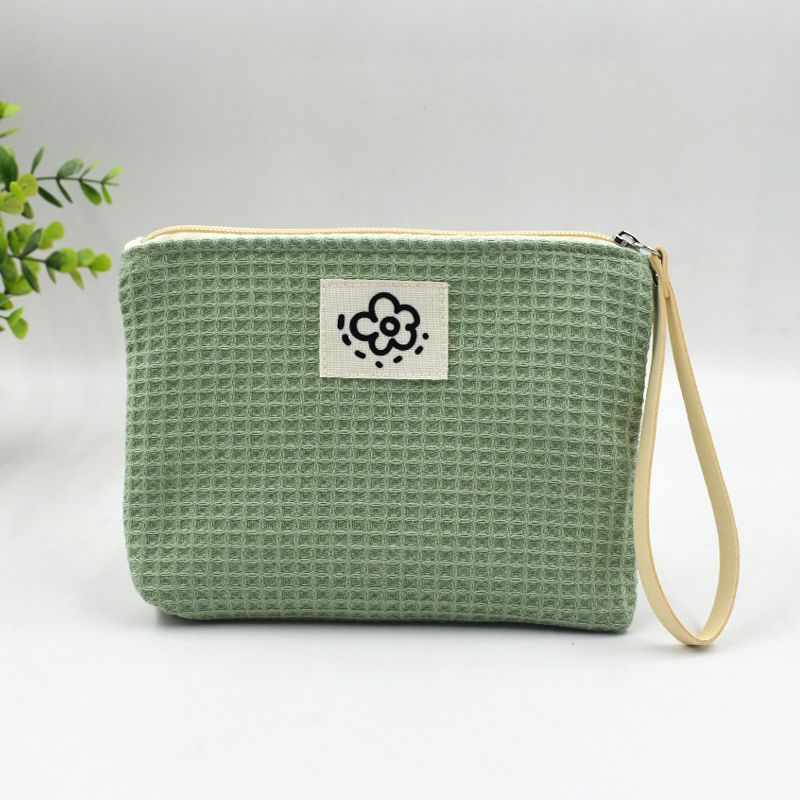 Fabric Handbag, Cute Zipper Small Bag for Girls, Waffle Style Handbag, Makeup Bag, Clutch Bag, Coin Purse