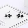 New Chinese Silver Stud Earrings Female Personality Literary And Retro Black Three-Dimensional Flower Sweet And Cool Student Ear Jewelry