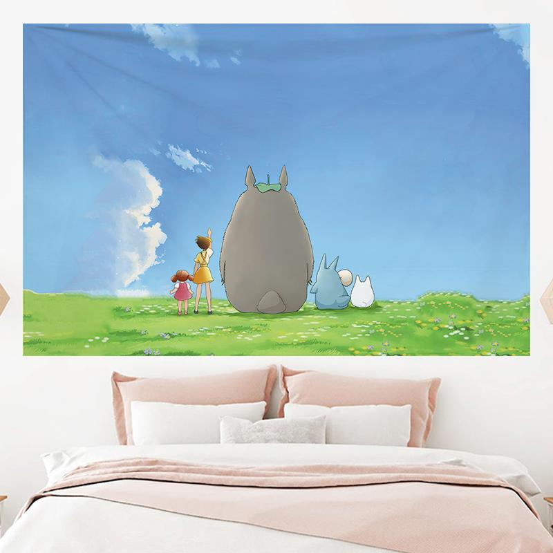 Hayao Miyazaki Totoro Background Cloth Ins Hanging Cloth Anime Hanging Paint Wall Bedhead Tapestry Room Dormitory Wall Cloth