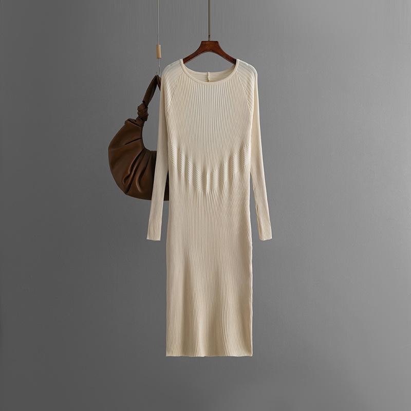 Fall Winter Lazy Wind Loose O-Neck Sweater Dress Women's Long Sleeve Knit Wide Back Hollow Out Dresses