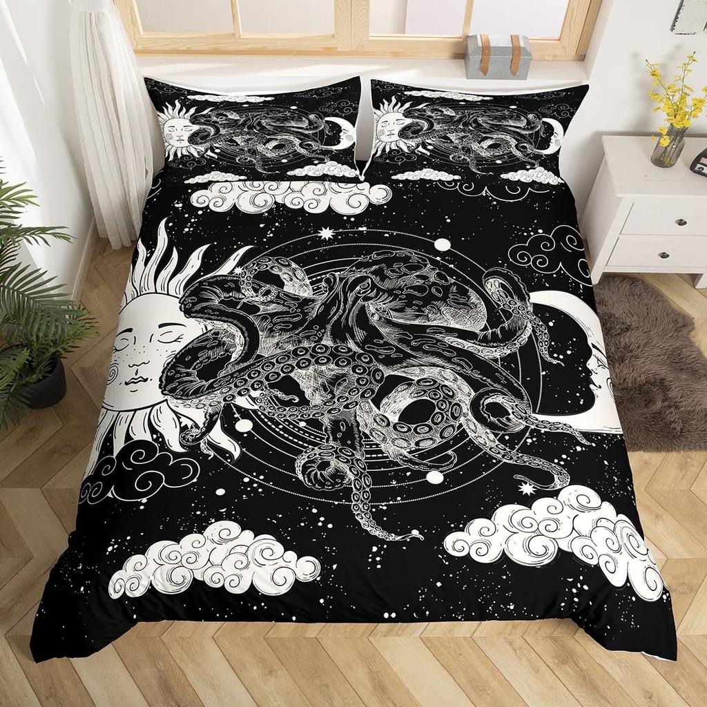 Flowers Moth Butterfly King Queen Duvet Cover Trippy Mushroom Bedding Set Moon Starry Sky Quilt Cover Polyester Comforter Cover