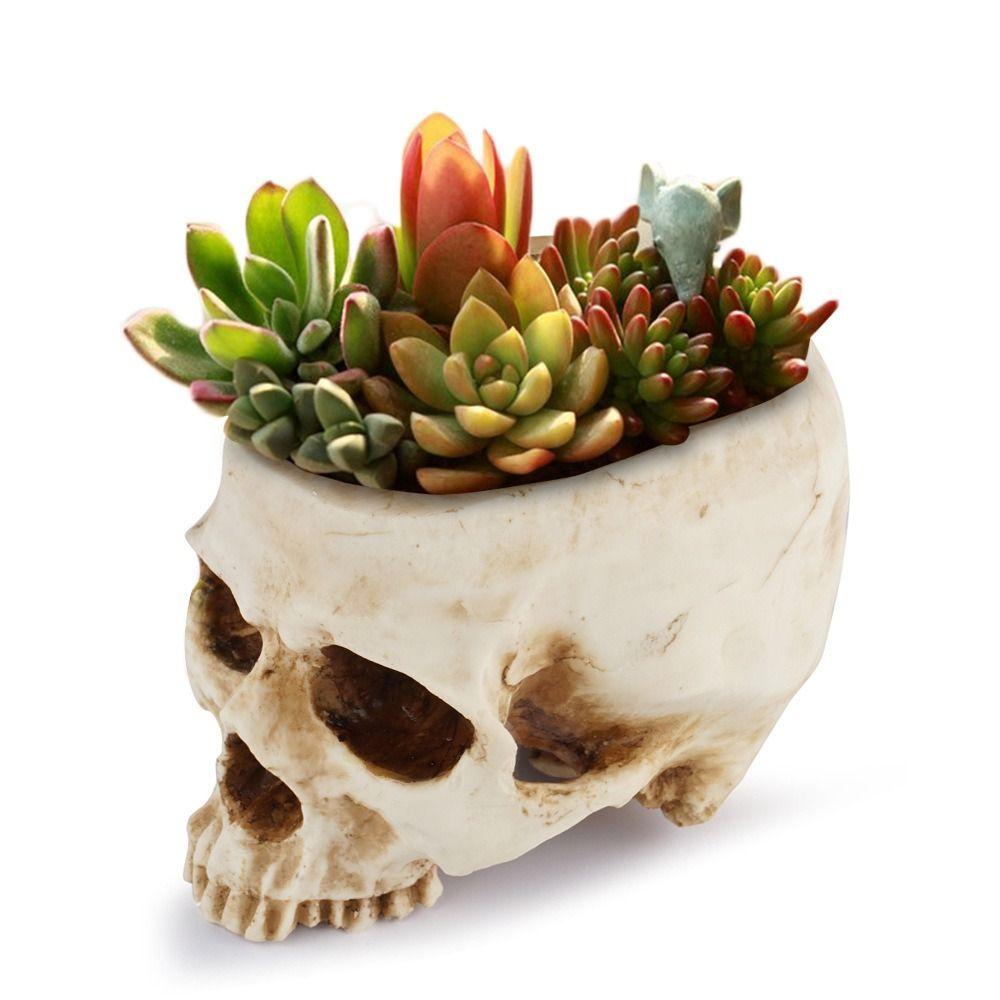 Office Sugar Container For Home Decor Flower Candy Bowl Skull Flower Pot Fake Skull Skull Planter