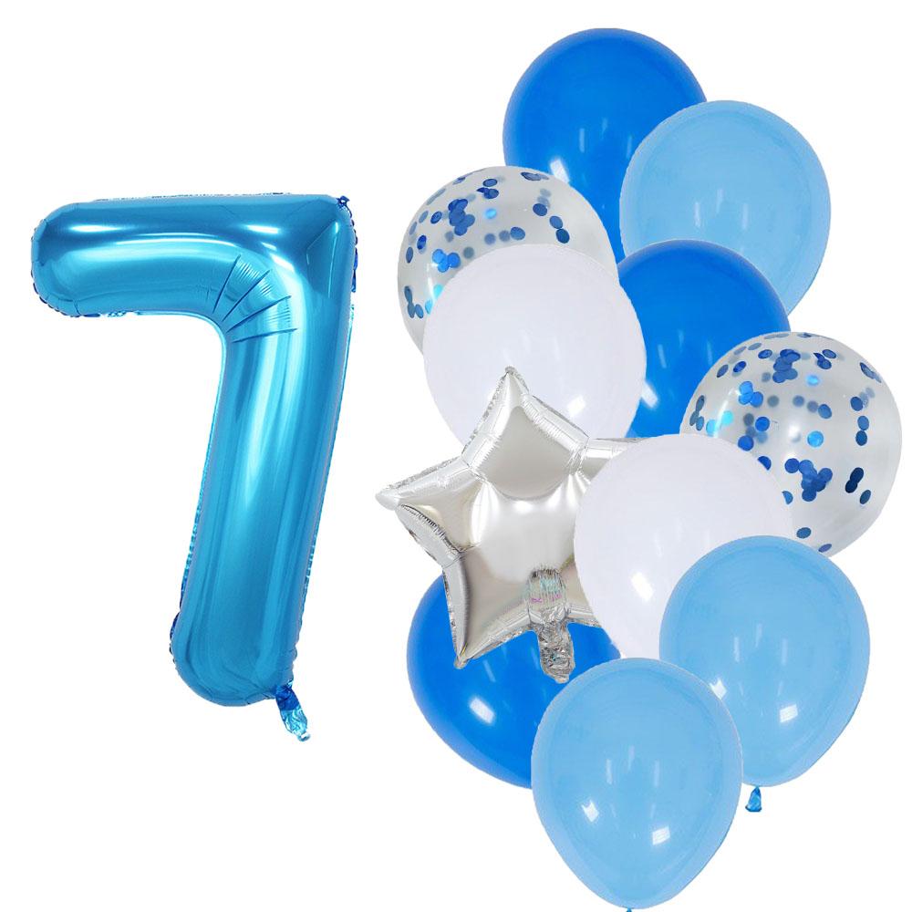 12 Pcs Blue 32 Inch Number Foil White Latex Balloon Happy Birthday Party Decorations Kids Boy Baby 1 2 3 4 5 6 7 8 9 Year Old