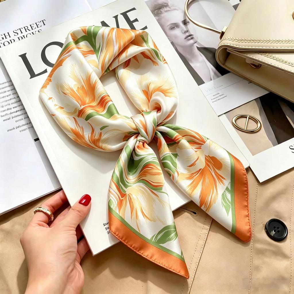 Autumn and winter Maillard cashew square scarf silk scarf women's shirt versatile neck small scarf tied hair decorative scarf