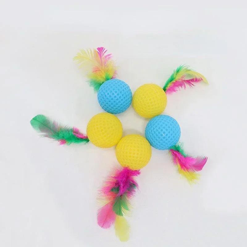 

5Pcs Cat Toys Feather Rustling Cat Scratching Ball Toy Cats Supplies Random Color